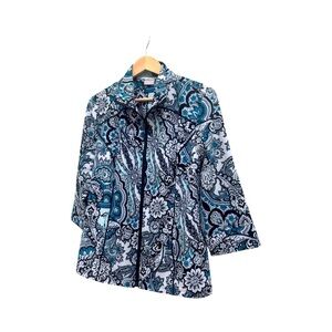 Chico's Paisley Zenergy 3/4 sleeve zip jacket size 1 Medium 8-10